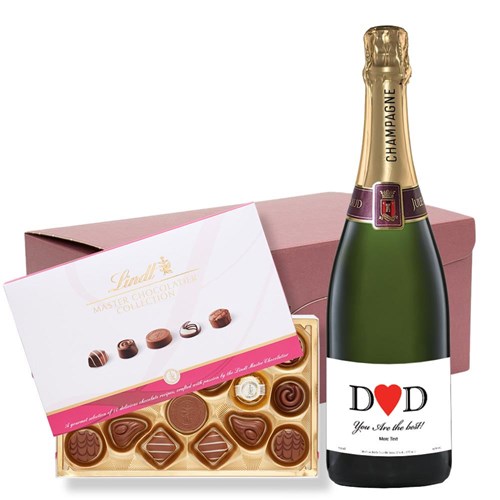 Personalised Champagne - Heart Dad and Lindt Master Chocolatier Hamper – Premium Gift